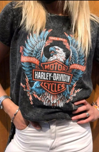 Remera Nevada Harley Davidson Aguila Gris O Negra Algodon 