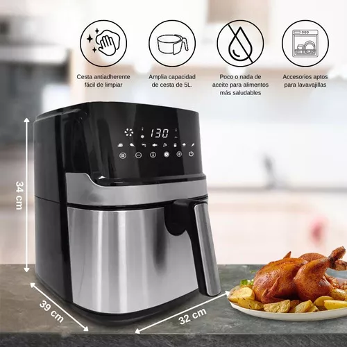 Freidora de Aire, Air Fryer, Touch, Digital, 6 Litros, Fríe sin Aceite, Acero Inoxidable