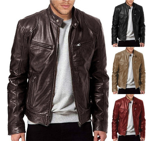 Biker De Piel De Oveja Para Hombre Con Cremallera