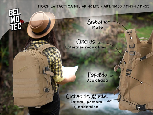 Mochila Tactica Asalto Militar Trekking Seguridad Hb Amplia