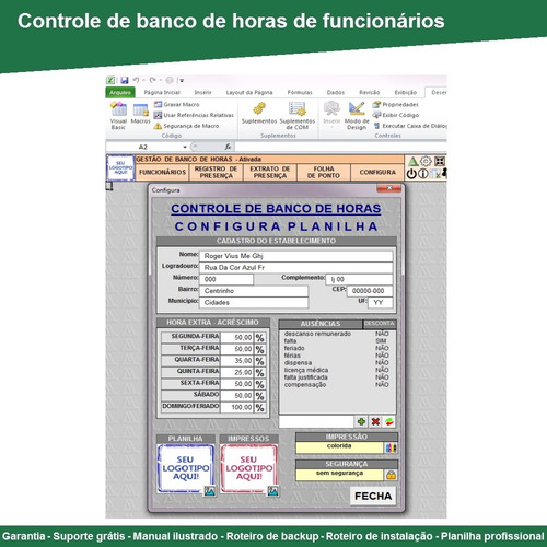 Planilha De Controle De Banco De Horas - Folha De Ponto