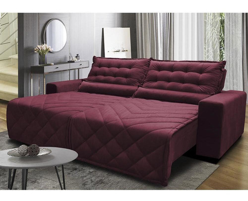 Sofá 2,12m Retrátil E Reclinável Cama Inbox Plus Vinho