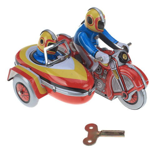 Vintage Riders En Motocicleta Con Sidecar Clockwork Tin Toys