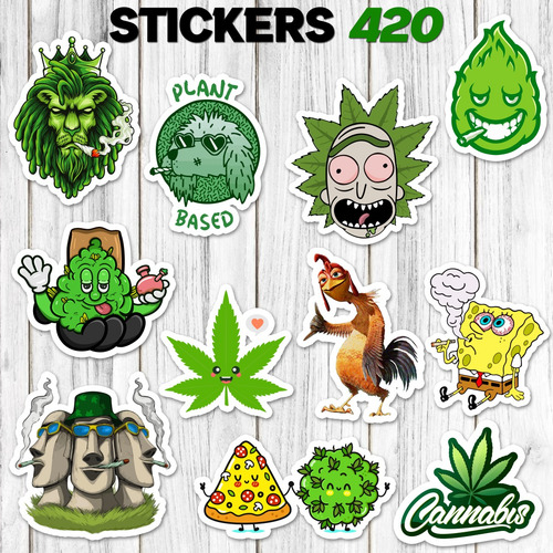 Stickers Marihuana Thc 420 50 Unidades 4x4 Cm Pvc
