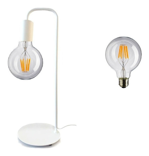 Velador Nordico Industrial Imola Bl - Ng C/lamp Led Globo 8w