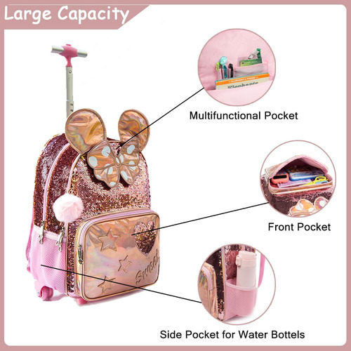 Oruiji Mochila Con Ruedas De Lentejuelas Para Niñas Mochila
