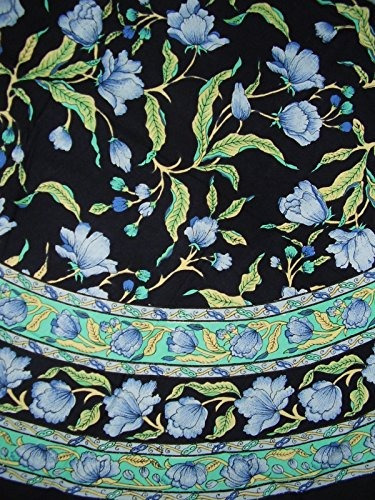 India Arte Floral Francés Ronda Mantel De Algodón 70  Azul E