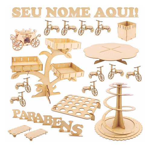 Kit Festa Mdf Passa Fita - Nome Personalizado - 40 Peças