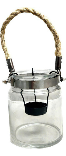 Vaso Tubo Vidro Grosso Corda Suporte Vela 10x12cm Decoração