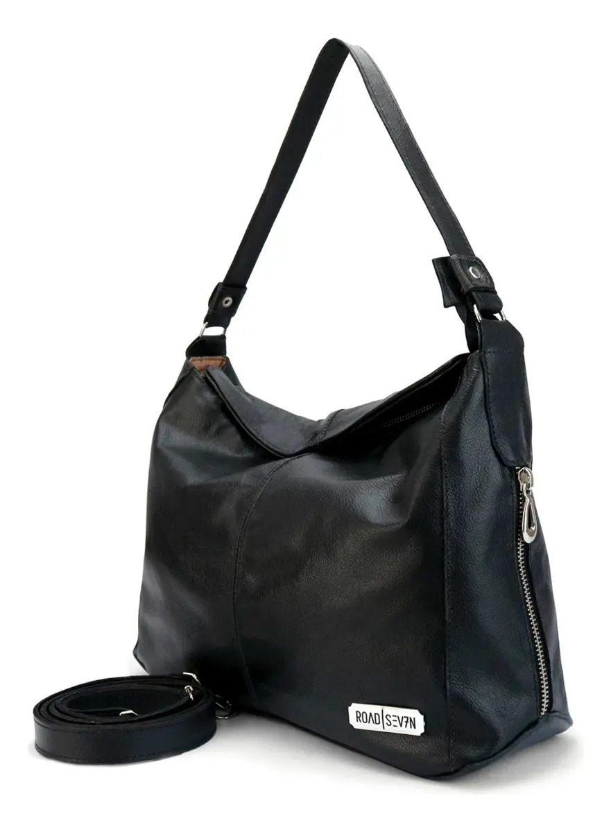 Bolsa Feminina Em Couro Legitimo Média Hobo Sacola Roadseven Cor Preto