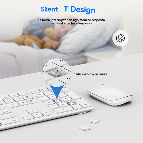 Teclado E Mouse Sem Fio Slim E Silencioso Com Usb Bluetooth