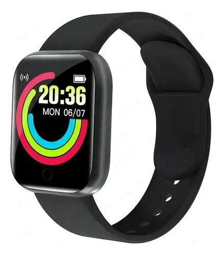 Reloj inteligente Smartwatch D20 Bluetooth iOS y Android, correa de color rosa claro, carcasa de color negro