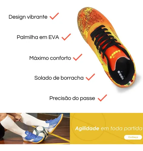 Chuteira Futsal Infantil Diadora Agilit Laranja E Amarelo Frete
