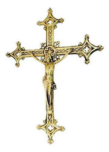 Crucifixo Parede Bronze 37 Cm Decoração Igreja Jesus Cristo Cor Amarelo