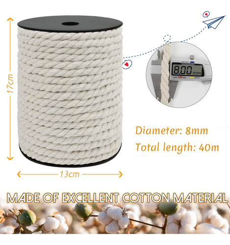 Cordón De Macramé 0.8 Cm, Hilo De Algodón 40 M