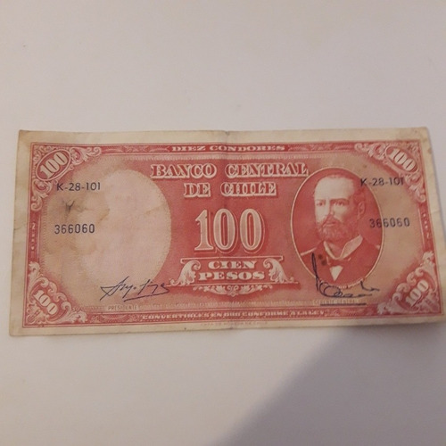 Billete De Chile De 100 Pesos De 10 Centésimos De Escudo ...