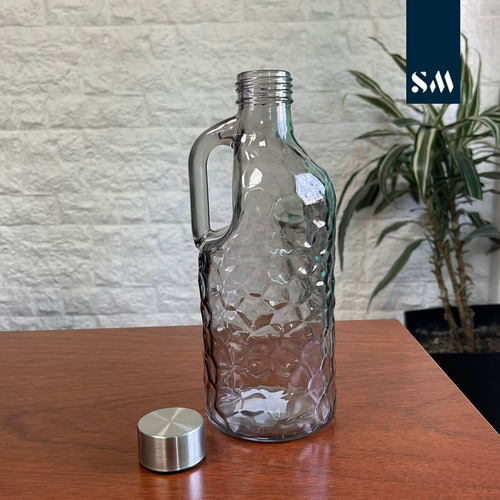 Botella De Vidrio Redonda Con Tapa De Metal De 1 Litro