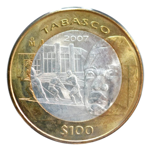 Moneda 100 Pesos Tabasco 2da Fase Bimetálica Plata 2007