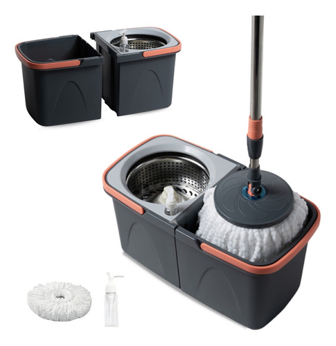 Mopa con Escurridor y Balde 2en1 Desmontable, Fregona Giratoria 360° con Cubeta, Everest, Limpieza Eficiente para Pisos, Cabezal Reemplazable, Almacena en el Hogar u Oficina Alta Calidad