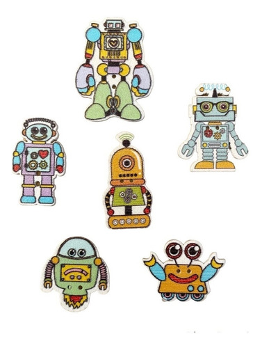 Set De Botones Madera Robot 12 Unidades