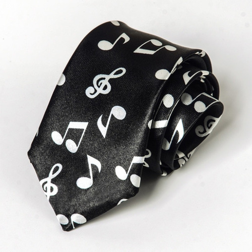 Gravata Clave De Sol Nota Musical Preta Skinny Slim