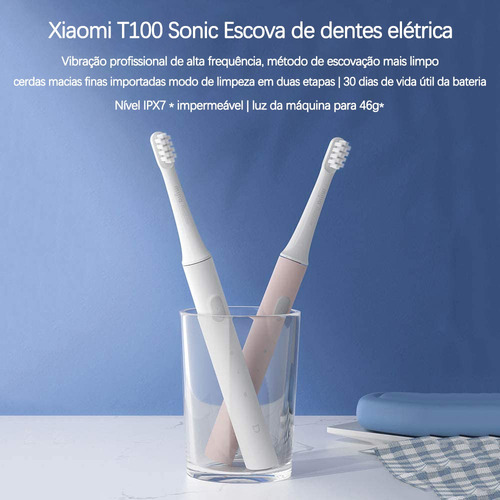Escova Dente Elétrica S Fio Mijia T100 Ipx7 Dental+ 3cabeças
