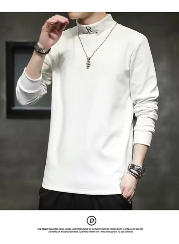 Camiseta De Manga Larga Con Cuello Medio Alto De Forro Polar