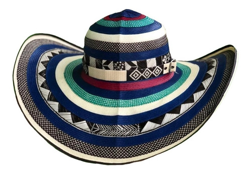 Sombrero Vueltiao 21 Fibras A Mano Diseño Exclusivo En Azul