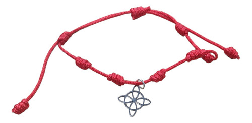 Pulsera Nudo De Bruja Protección Hilo Rojo 7 Nudos Y Acero 