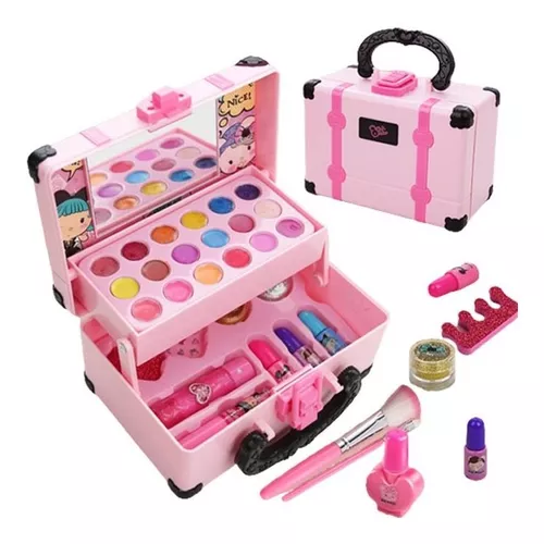 Kit de maquiagem infantil para meninas, conjunto completo de malas