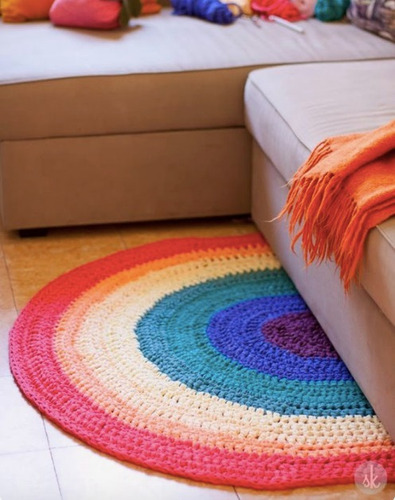 Alfombra Tejida Crochet Hogar Arcoiris