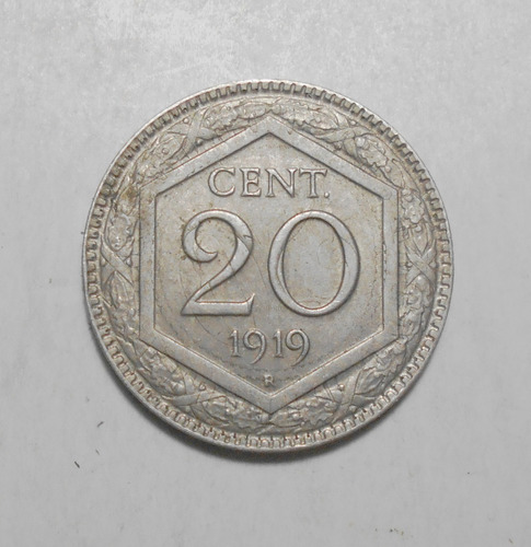 Italia 20 Centesimi 1919 Km#58 - Canto Estriado  Sobre Km#28