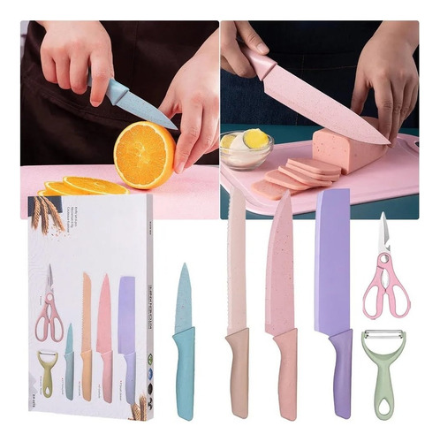 Juego Set Cuchillos Cocina X 6 Piezas Colores