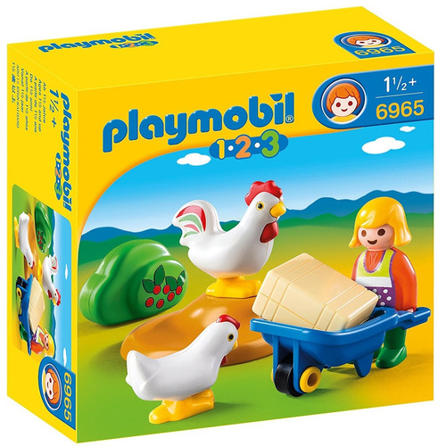 Playmobil 1.2.3. Granjera Con Gallinas Y Carreta 6965