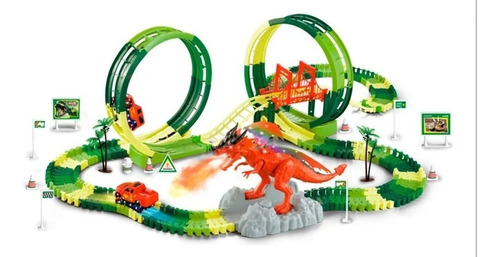 Pista De Juguete Dinosaurio Spray Grande Luz Sonido 219pz 5m