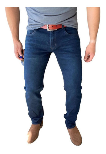 Imagen 4 de 7 de Pantalón Tela Jeans Straight Fit Azul Oscuro