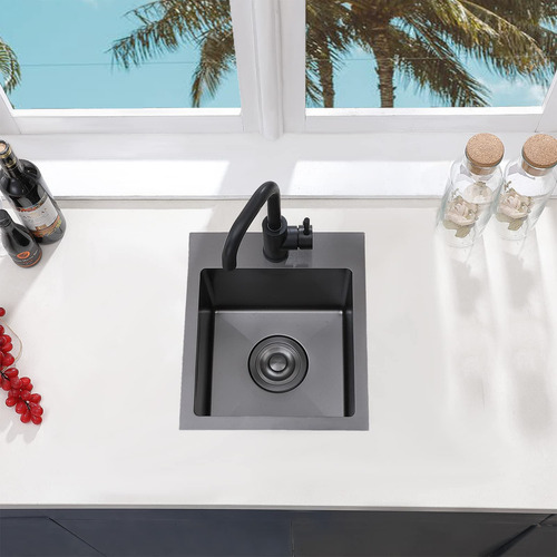 Bacha De Cocina Chica Gunmetal Negra Rectangular De 33x38cm