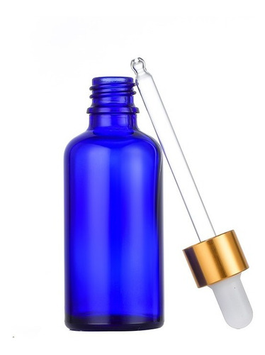 25 Botellas Azul De 50ml Con Gotero De Vidrio Y Tapa Dorada