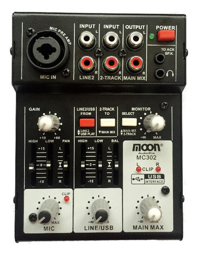 Consola Mixer Moon Mc302 Usb Portatil 3 Canales