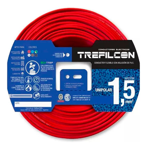 Cable Unipolar 1.5mm Trefilcon Normalizado 100 Metros Rojo