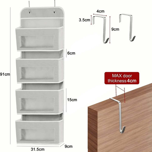 Organizador Bolsillo 4 Transparentes Compartimentos Ventanas Gris