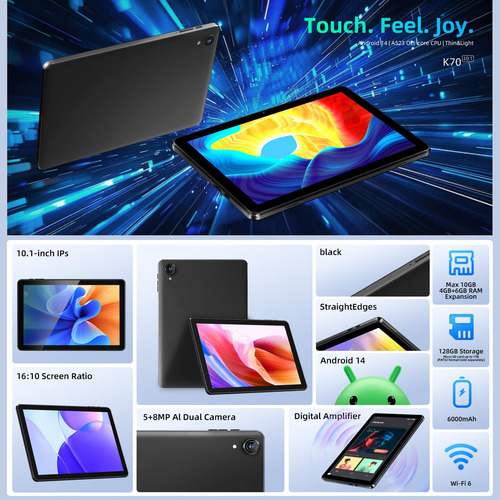 Tablet Rebecco Android 14 Octa-core De 10 Pulgadas, 10 Gb/12
