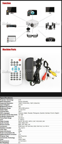 Mini Proyector Led Hd Lcd Video Beam Vga Usb Sd Av Hdmi