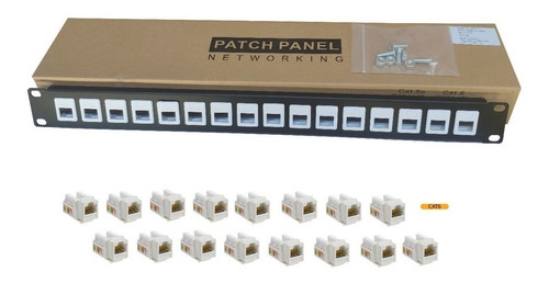 Imagen 1 de 3 de Combo Frente Patch Panel Patchera 16 Bocas + Jack Cat 6 Rack