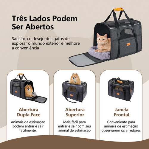 bolsa de transporte grande para pet gato Caes kit viagem Dobrável com carpete confortável 45×35×33