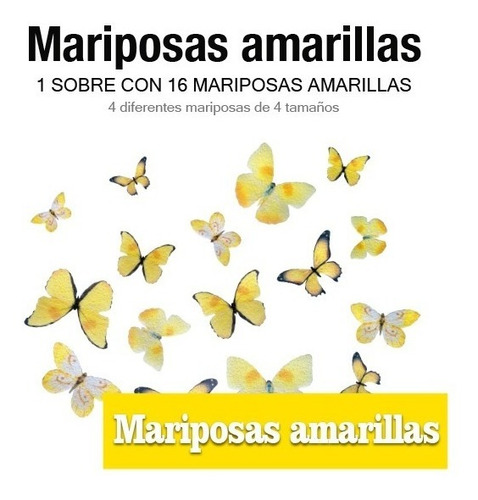 16 Mariposas Comestibles Amarilla Para Decoración De Postres