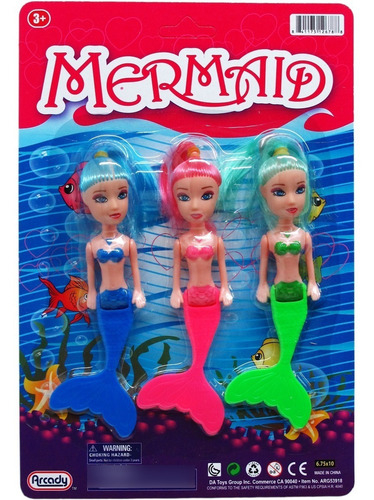 Muñeca De Juguete Mini Sirena Sirenita Para Niñas 3 Piezas