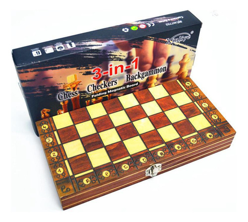 3 En 1 Ajedrez Damas Backgammon Plegable Viaje Juego De