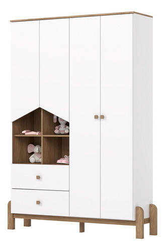 Guarda-roupa Infantil Ternura 4 Portas 2 Gavetas Cor Branco