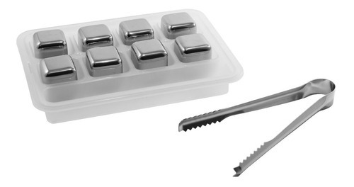 Conjunto 8 Cubos Gelo Aço Inox + Pinça Reutilizáveis Whiskey